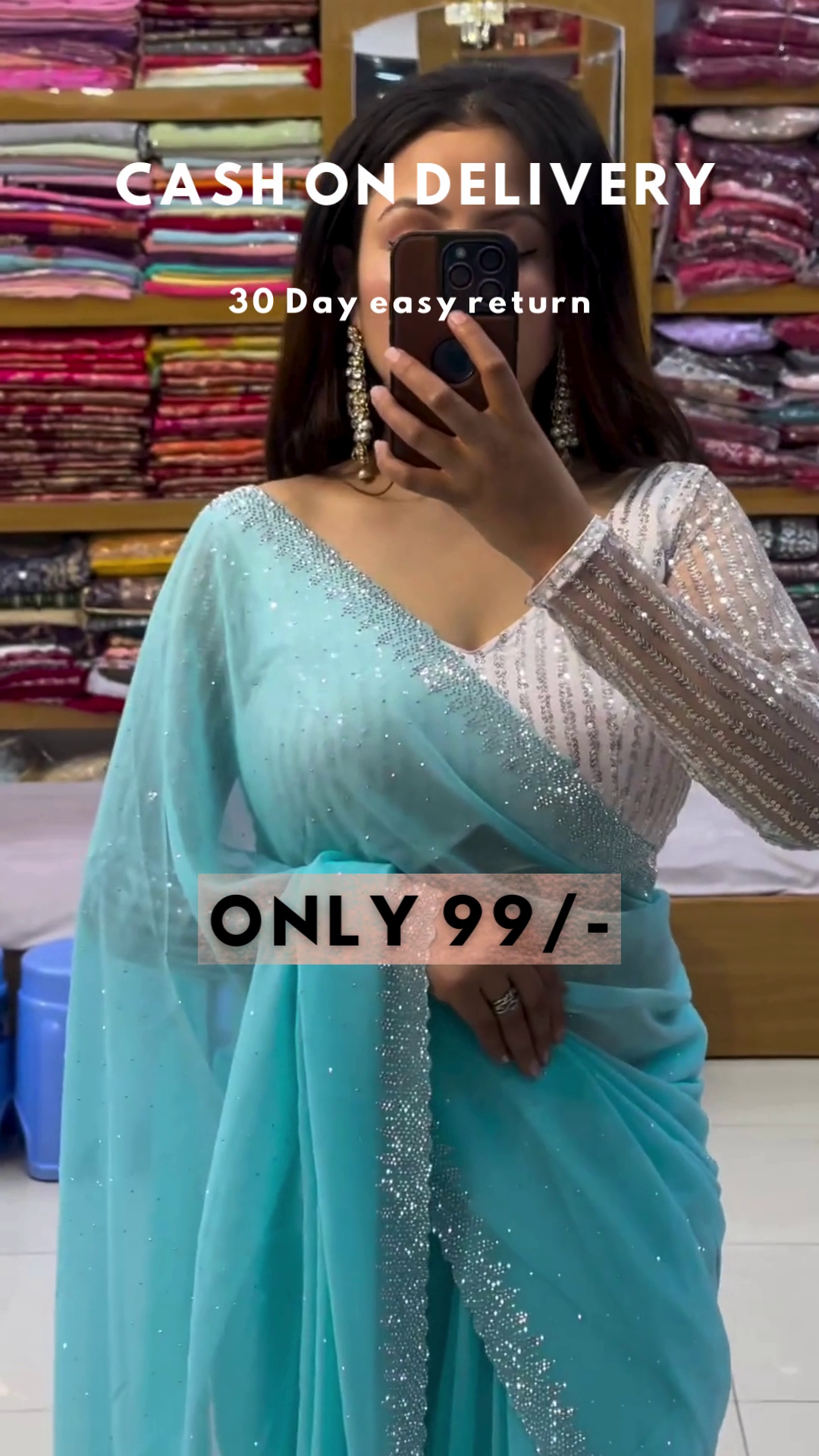 Turquoise Plain Liquid Organza Saree With Lace Border