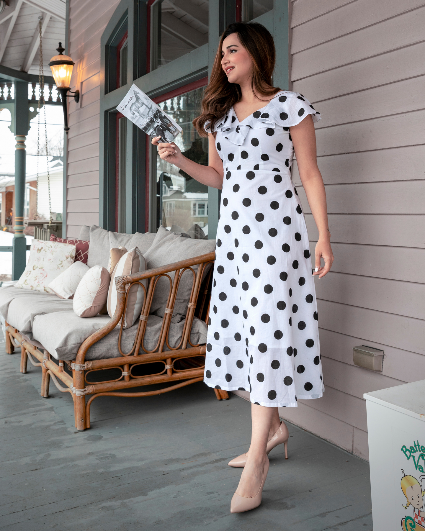 WHITE MIST POLKA COTTON DRESS