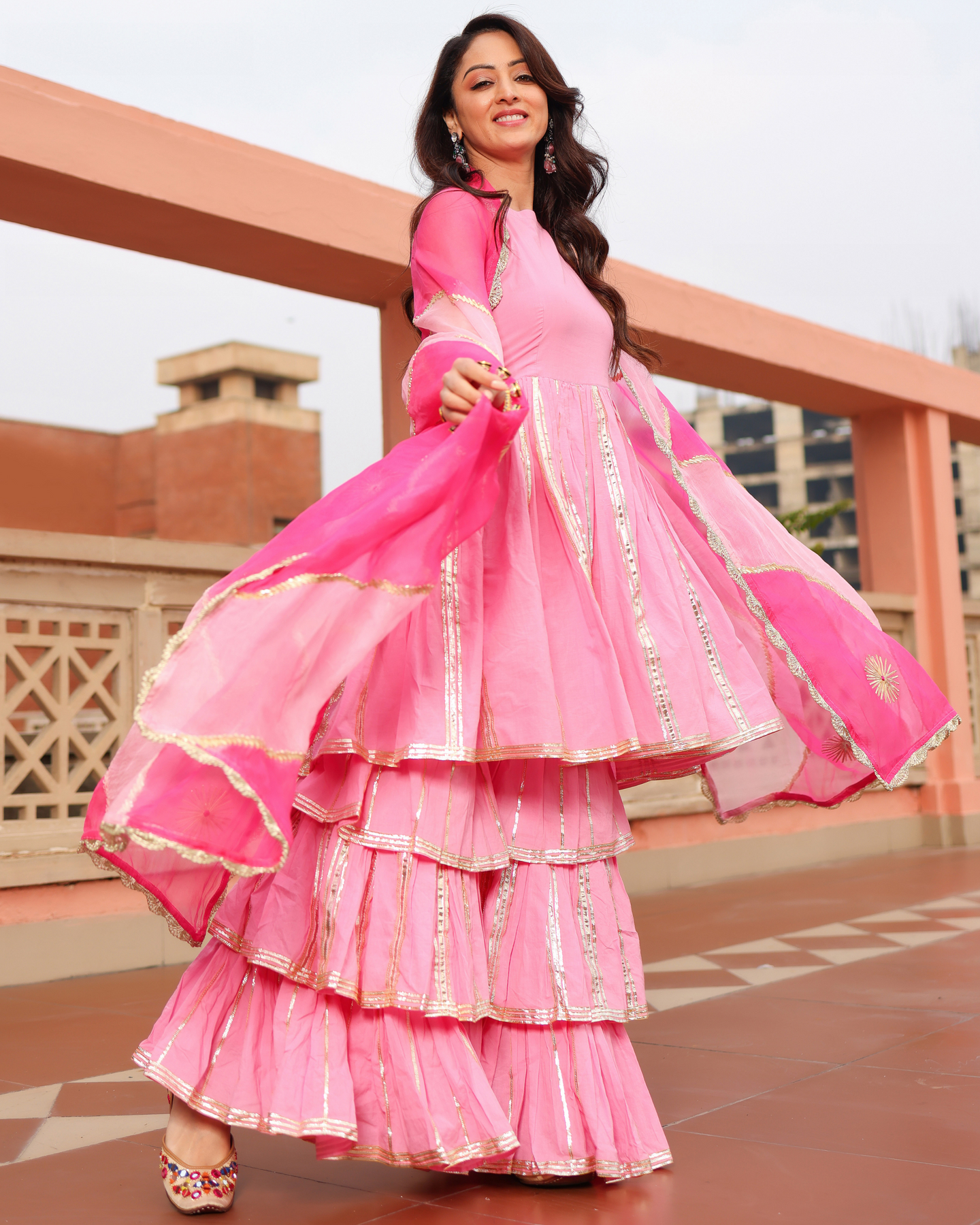 CLOUD PINK GOTAPATTI SHARARA SET