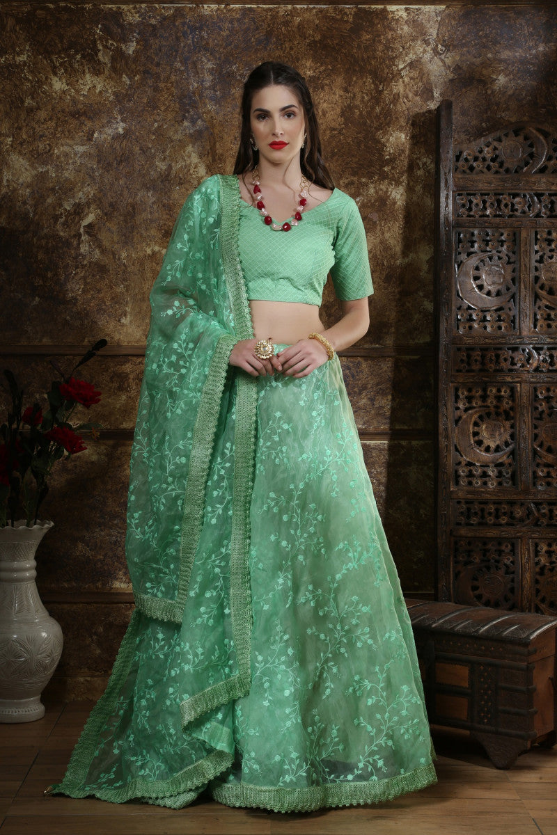 Mint Green Organza Trendy Work Extra Ordinary Lehenga Choli