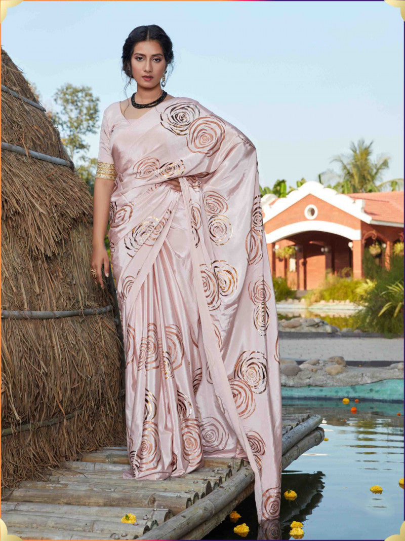 Dusty Pink?Color Silk Foil Printed Saree