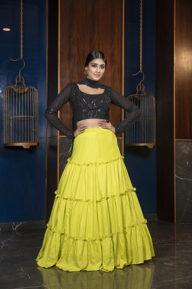 Florancance Green Online Black Maslin Cotton Lehenga Choli