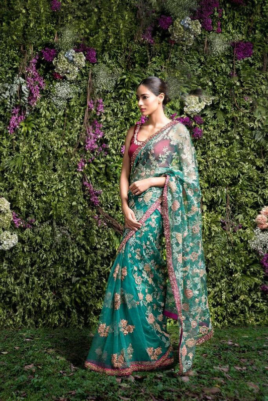 Extra Ordinary Online Green Colour Net Trendy Saree