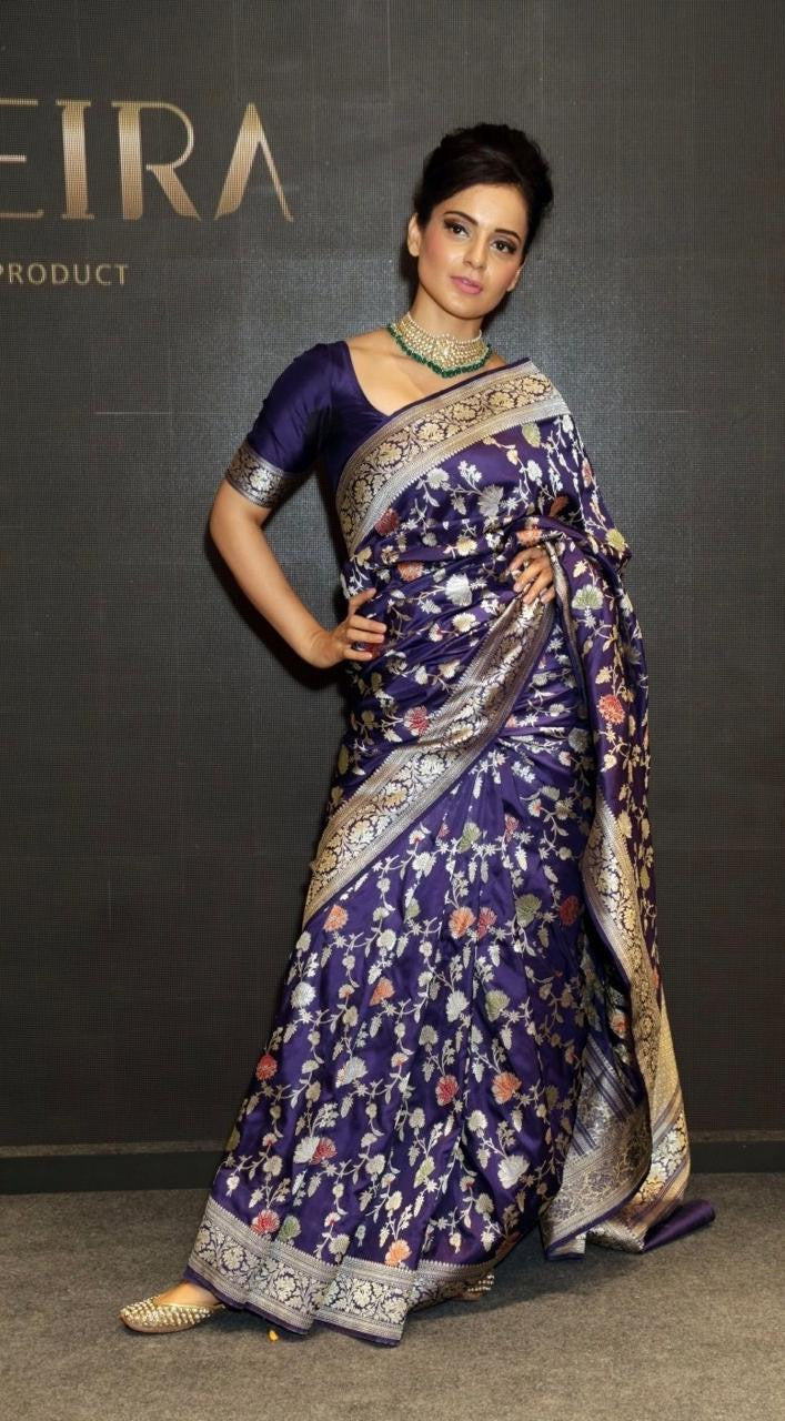 Kangana Ranaut Navy Blue Color Rich Pallu & Heavy Design Work Saree