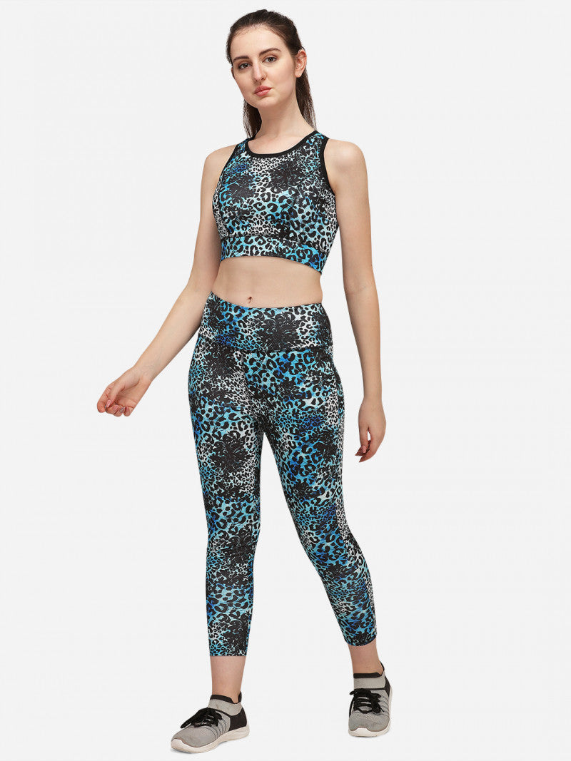 Sky Blue With Black Color Activewear Gym Suit