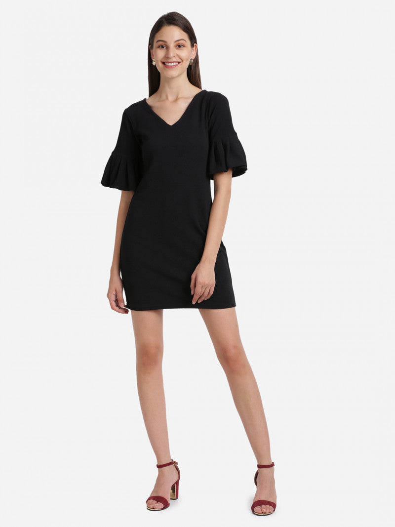 Solid Black Bell Sleeve Mini Dress