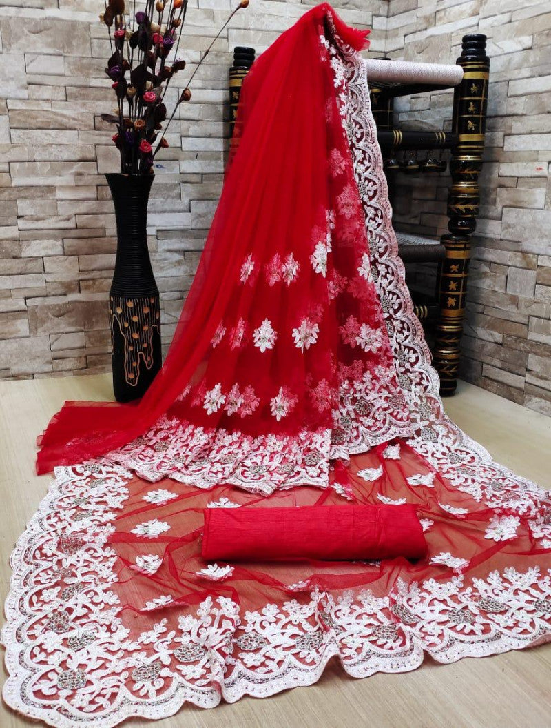 Precious Attractive Red Color Heavy Trendy Saree