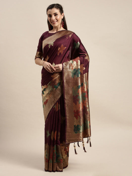 Precious Trending Extra Ordinary Wine Color Banarsari Silk Saree