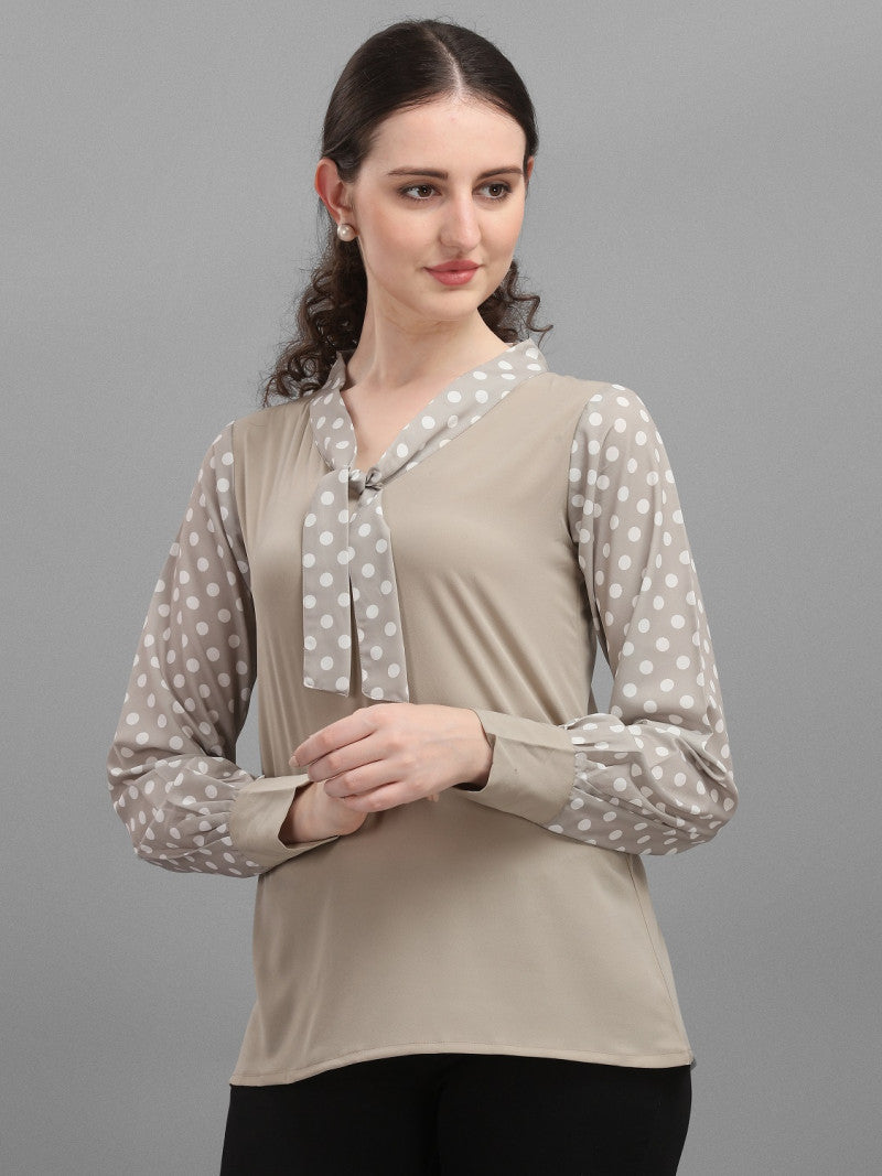 Beige Color Polka Dot Print Sleeve Fabulous Top