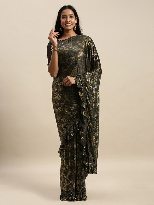 Fabulous Brown Color Printed Online Saree