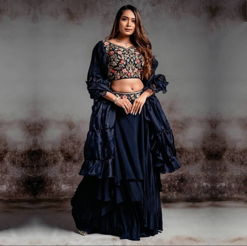 Dark Blue Color Embroidery Work Precious Trending Lehenga Choli