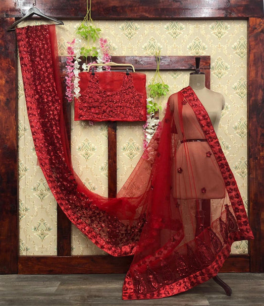 Online Red Net Beautiful Heavy Sequence Trendy Work Saree