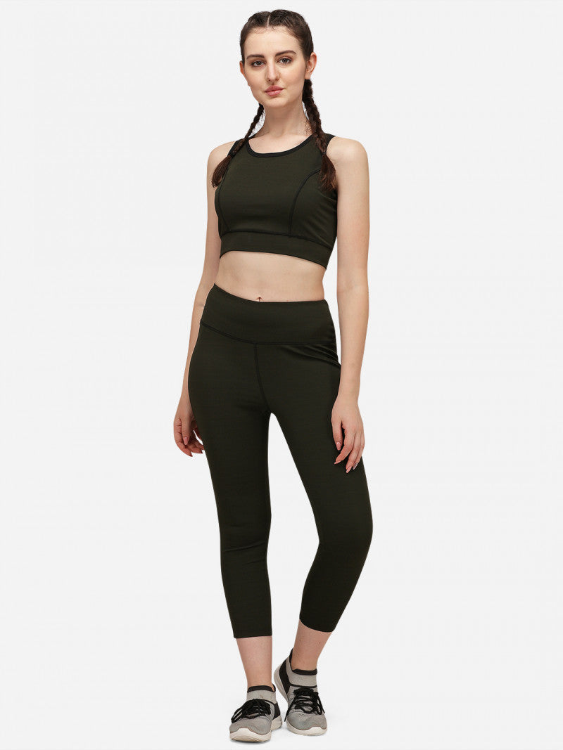 Olive Green Color Activewear Gym Suit