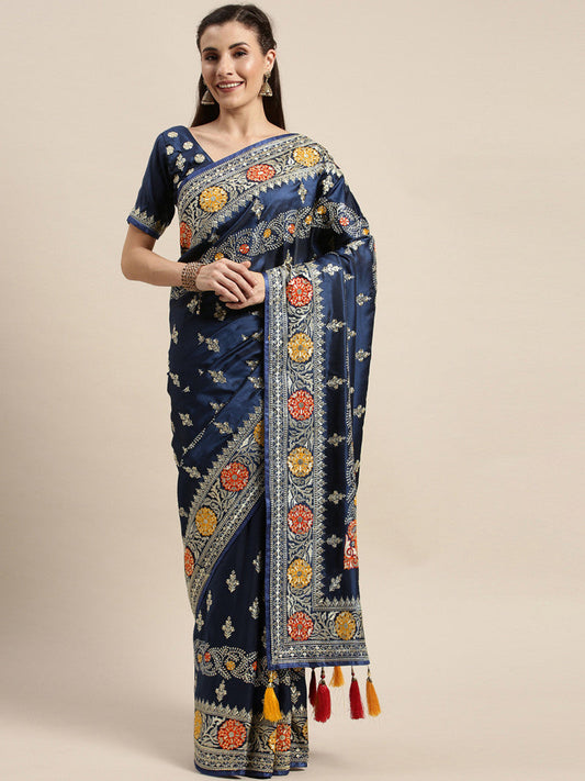 Attractive Navy Blue Color Heavy Trendy Saree