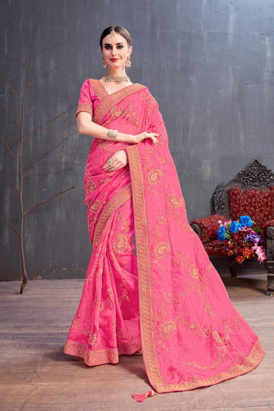 Extra Ordinary Pink Color Organza Sequence Trendy Work Wedding Saree