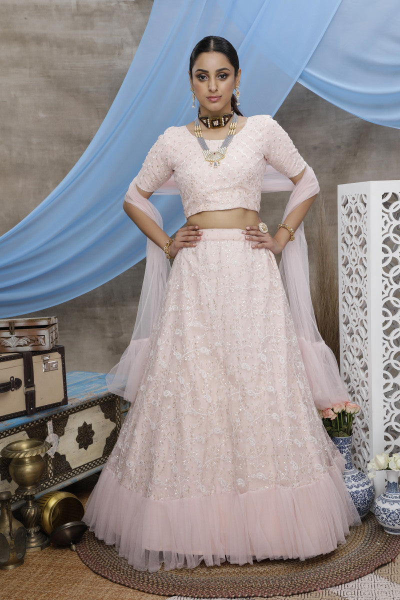 Beuatiful Peach Color Net Online Lehenga Choli 2021