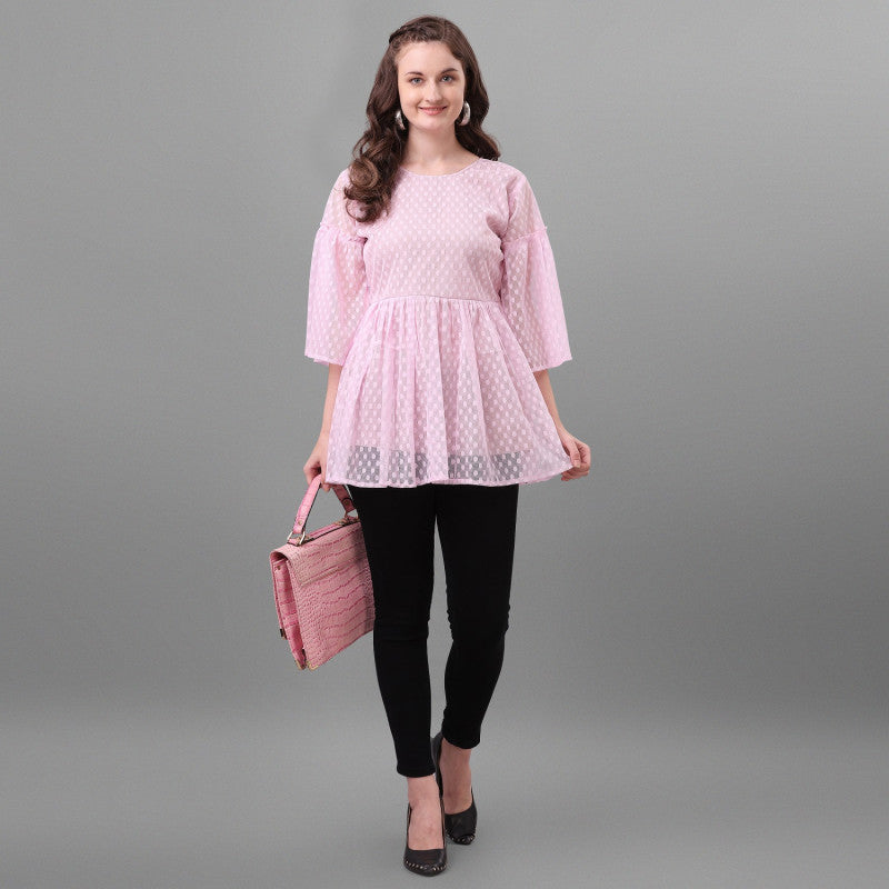 Excellent Light Pink Color Net Tunic Top