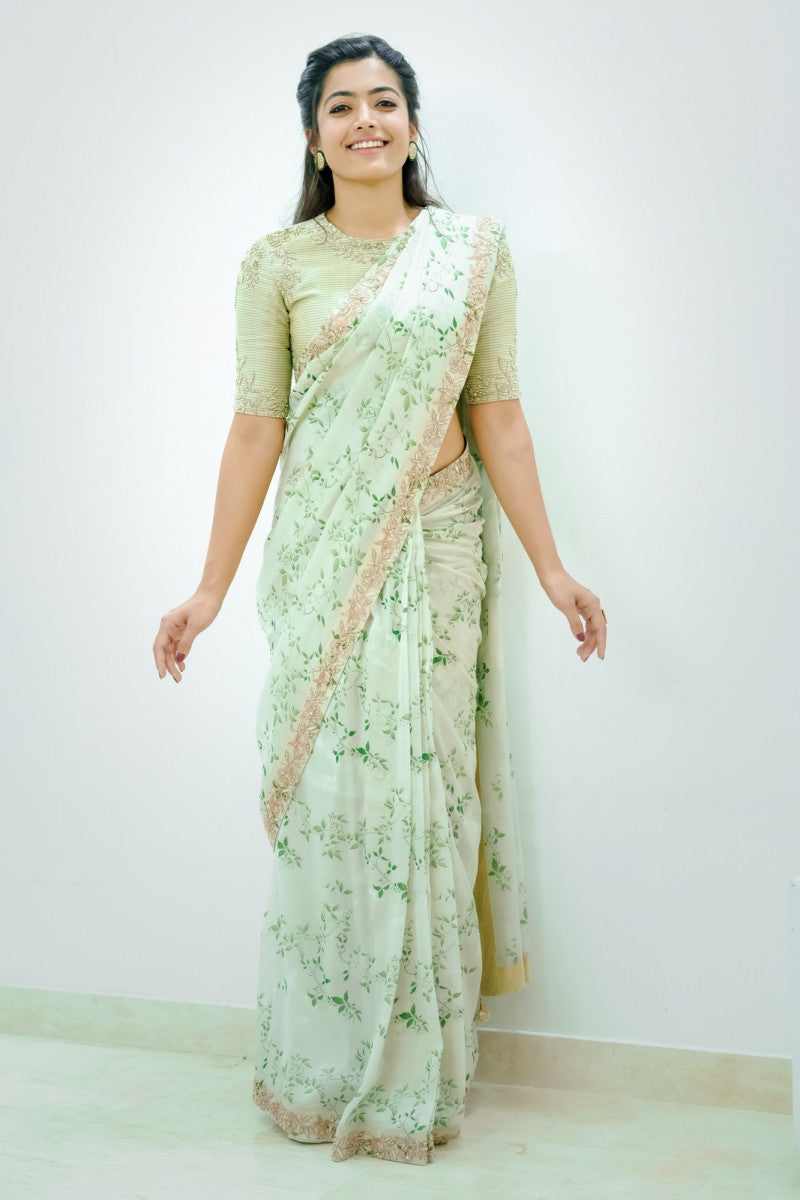 Extra Ordinary?Rashmika Mandanna Beautiful Satin Digital Printed Saree