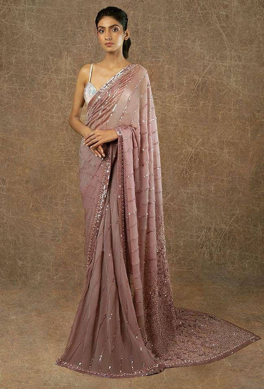 Online Dusty Pink Color Sequence Work Saree