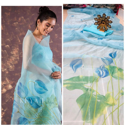 Online Sea Sky Organza Saree