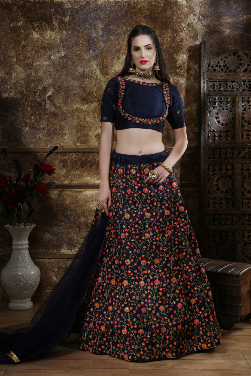 Navy Blue Colour Extra Ordinary Wedding Lehenga Choli