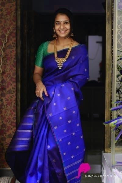 Beautiful Blue Color Lichi Silk?Heavy Design Work Saree