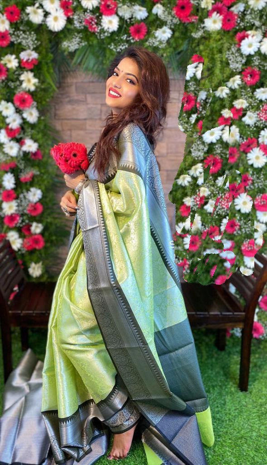 Precious Trending Green Color Rich Pallu & Heavy Design Work Saree