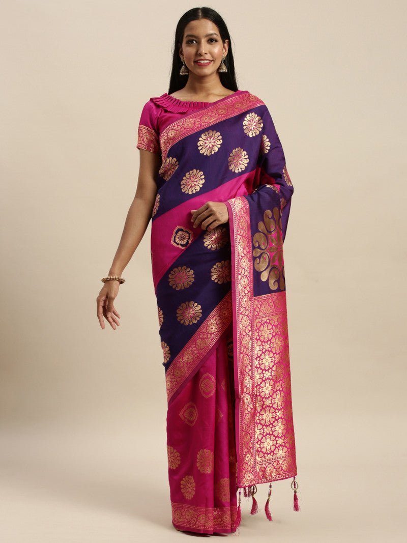 Online Pink And Purple Color Banarasi Silk Saree