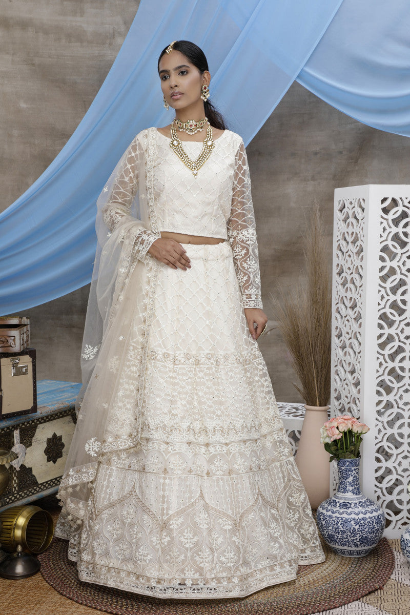 Glorious White Color Trendy Reception Wear Lehenga Choli