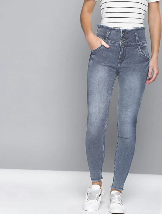 Ladies Skinny Fit Grey Color 4 Button Denim Jeans