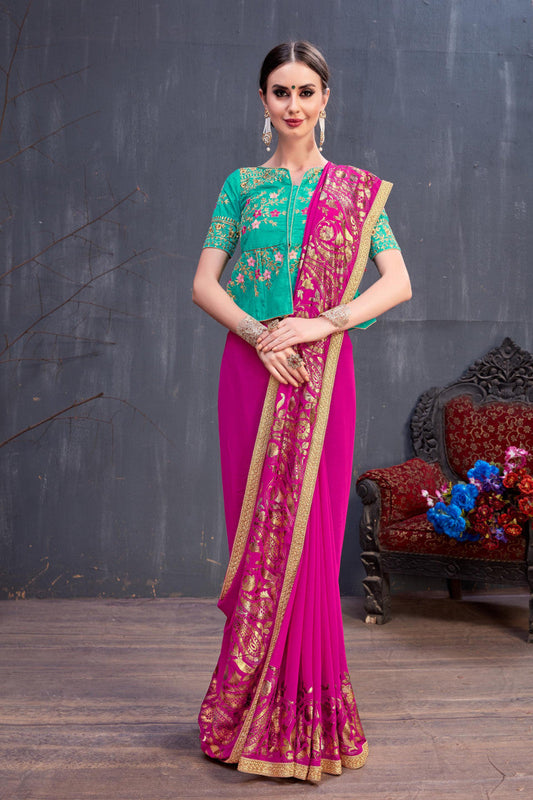 Beautiful Dark Pink Color Weight Less  Wedding Wear Saree