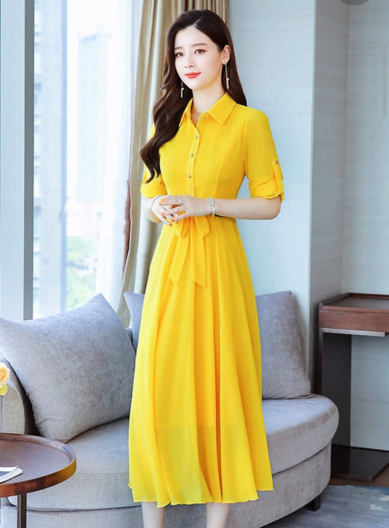 Women Yellow Solid Maxi Dress