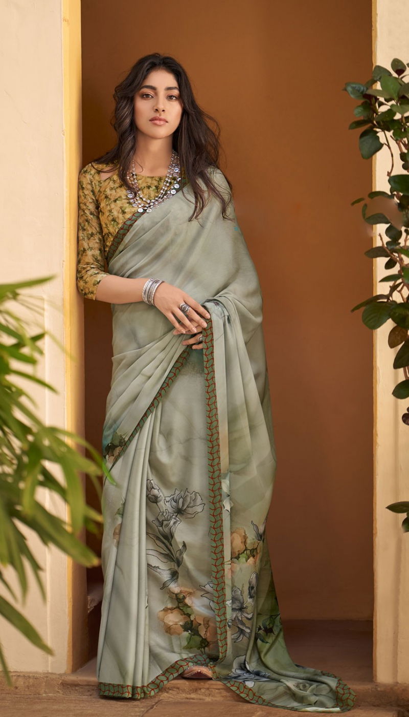 Beautiful Printed Cinon Silk Saree With Printed Blouse