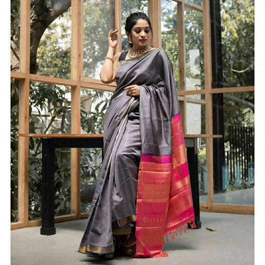 Dreamy Grey Color Rich Pallu & Heavy Design Work Saree