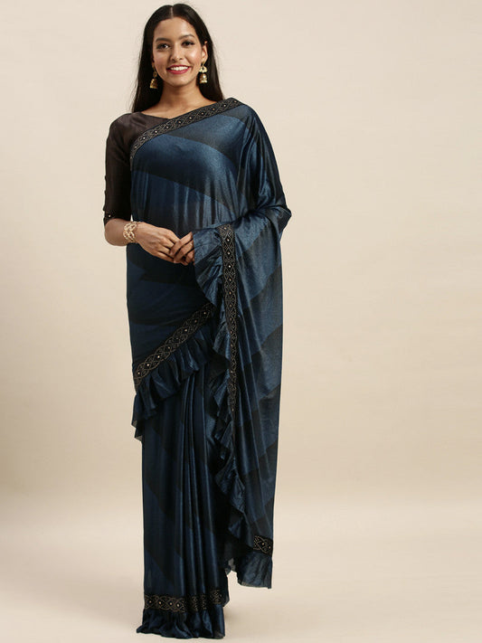 Precious Luxuriant Blue Color Foil Print Online Saree