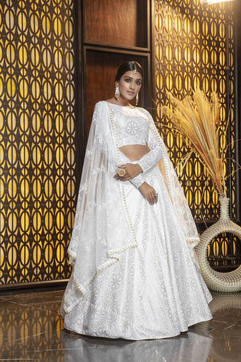 Glorious White Color Cotton Wedding Wear Lehenga Choli