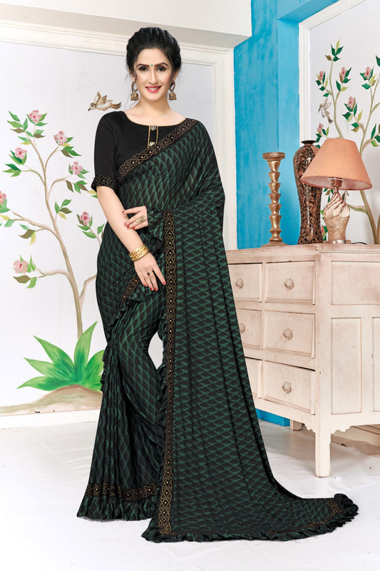 Bewitching Green Lycra Blend Diamond Lace Indian Bridal Saree