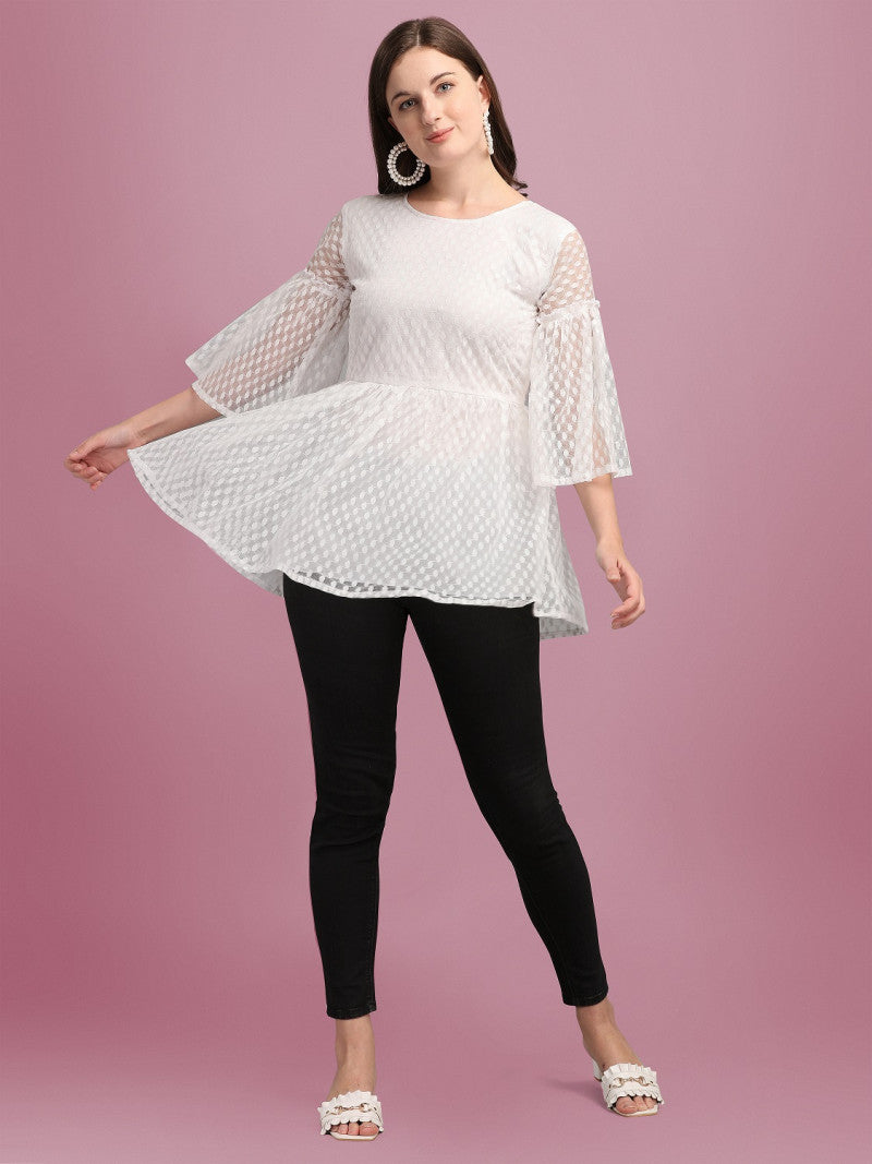 Precious Trending White Color Net Tunic Top