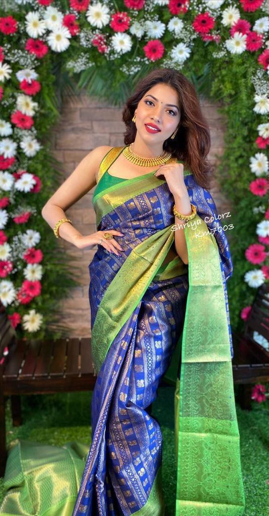 Precious Trending Traditional Heavy Jecquard Weaving?Blue And Green Saree