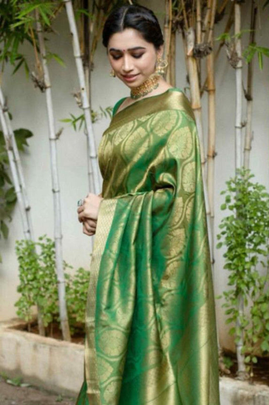 Trending Green & Gold Color Rich Pallu & Heavy Design Work Saree