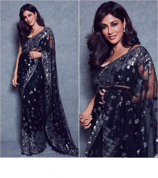 Extra Ordinary Navy Blue Color Luxuriant Thread Work Saree