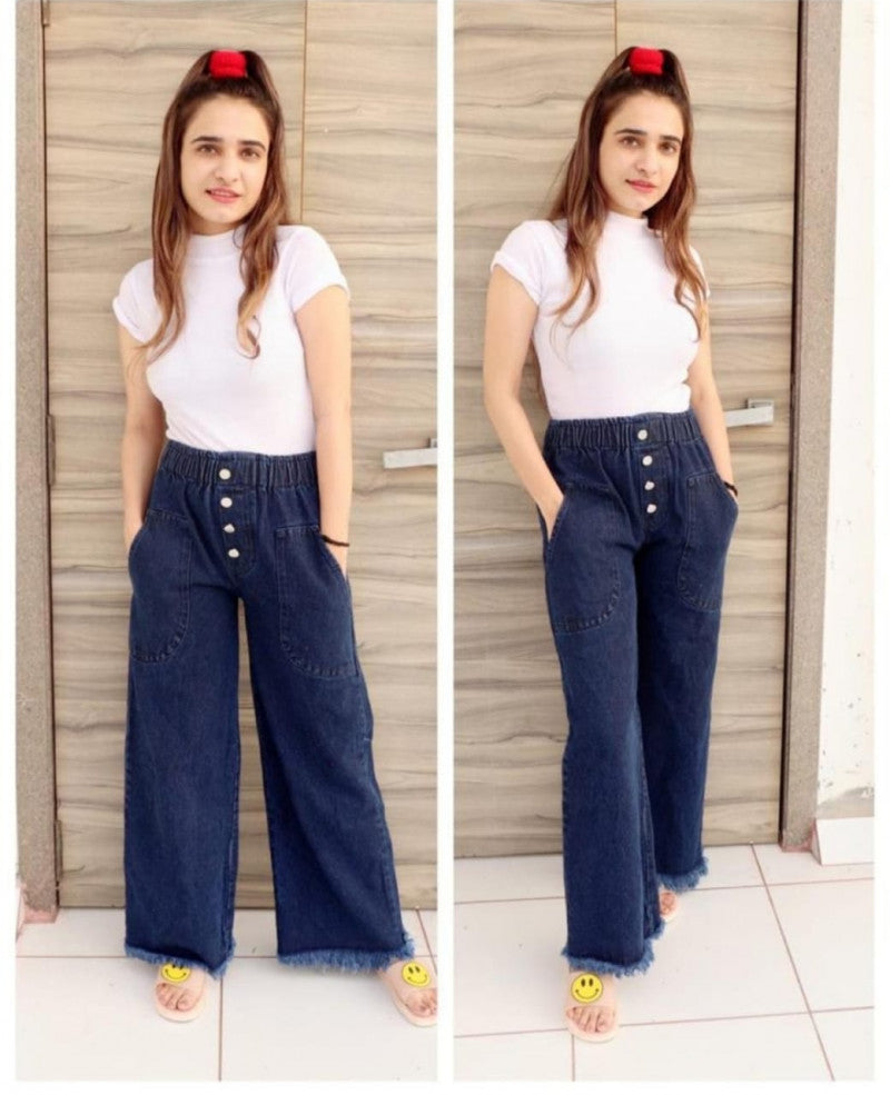 Denim Navy Blue Palazzo Pant For Womens