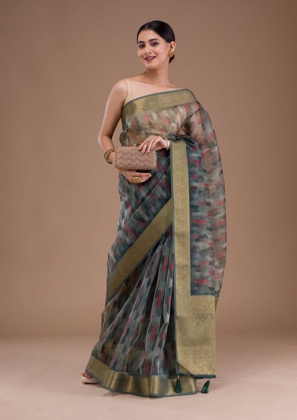 Sea Green Printed Tissue Saree