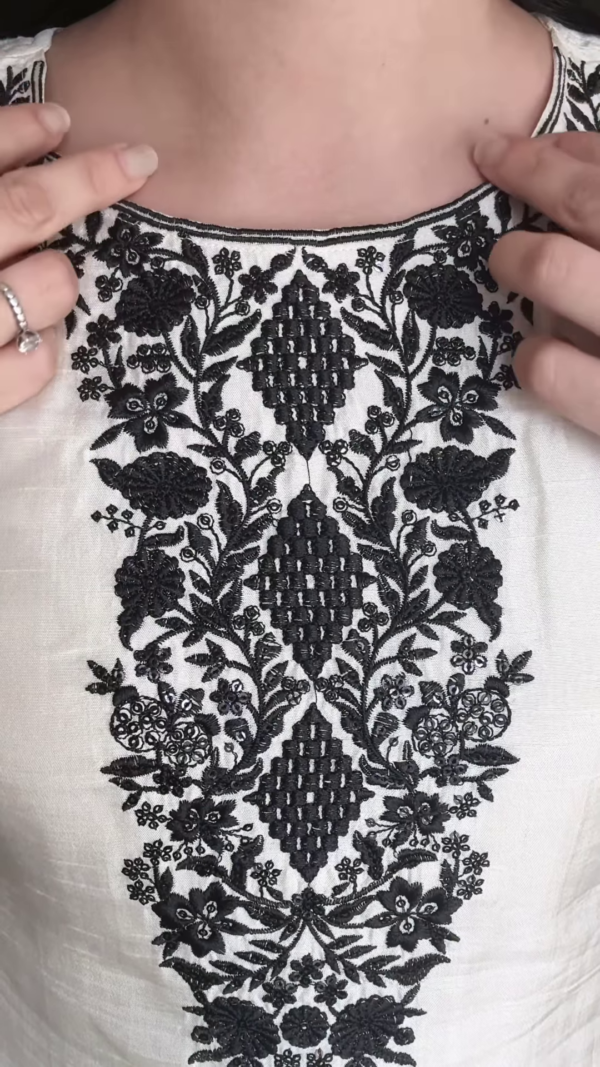 Timeless Black & White Embroidered Cotton Kurta Set with Dupatta - Image 3