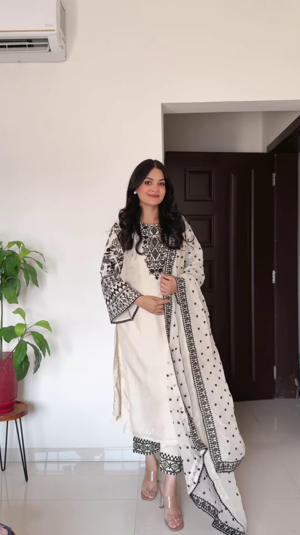 Timeless Black & White Embroidered Cotton Kurta Set with Dupatta