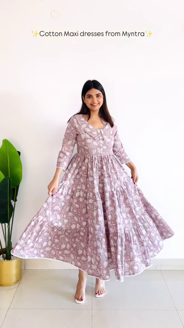 Floral Print Cotton Maxi Dress – Breezy & Elegant Ethnic Wear