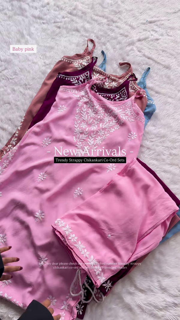 Nude Coral Strappy Chikankari Co-Ord Set - Image 2