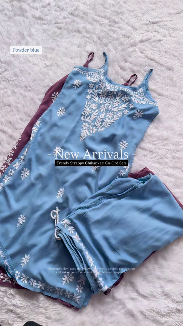 Nude Coral Strappy Chikankari Co-Ord Set - Image 4