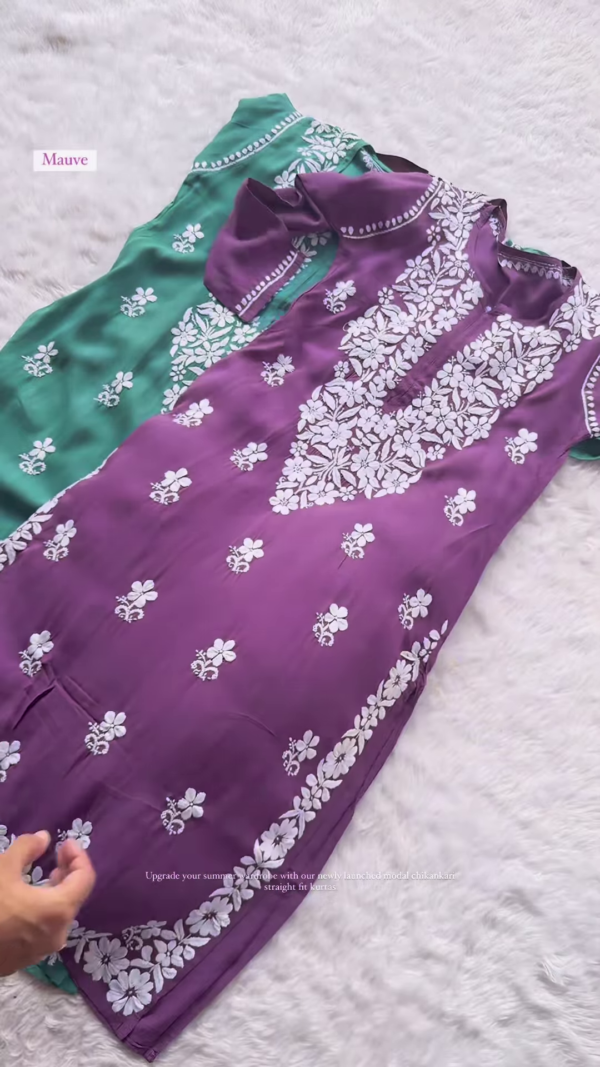 Modal Chikankari Straight-Fit Kurti