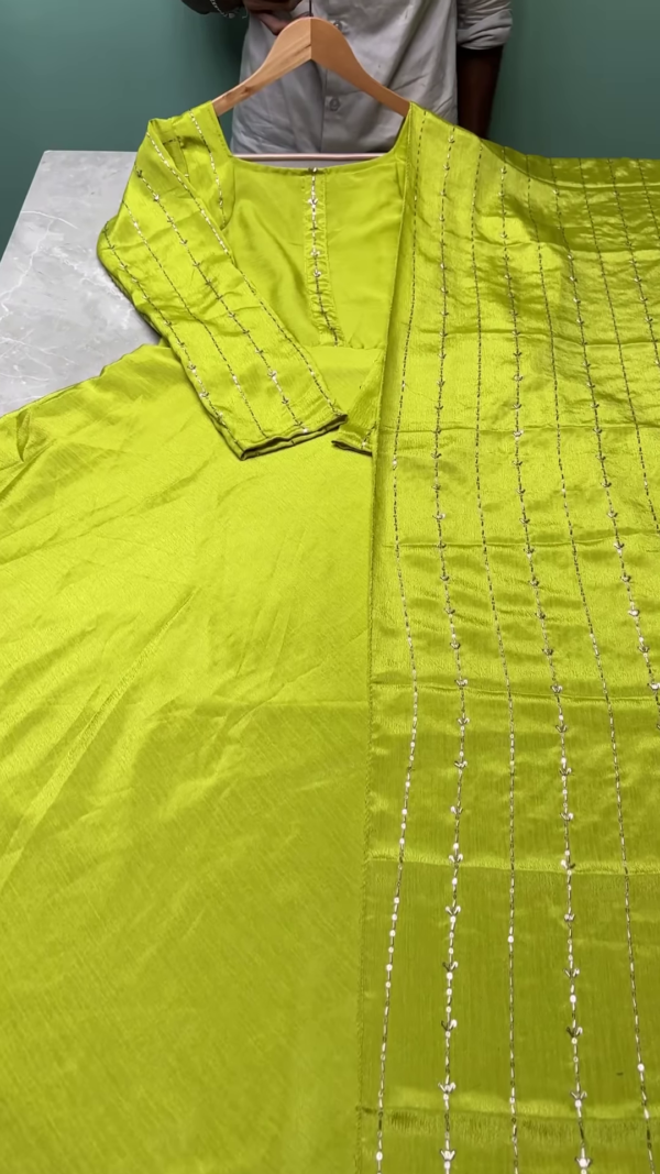 Lime Green Embellished Kurta Set with Dupatta